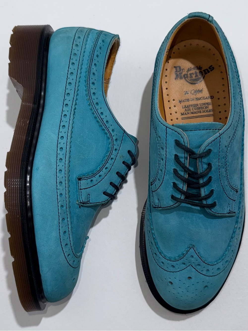 Vintage Dr. Martens England MIE Blue Soft Leather Wingtip Oxfords Shoes UK 4